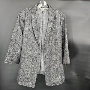CJ Banks Blazer Jacket Womens 2X Gray Black Leopard Print Open Front 3/4 Sleeve